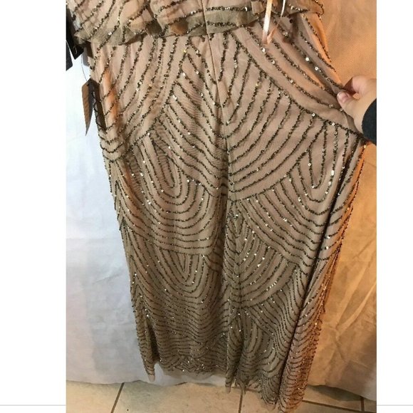NWD Adrianna Papell Embellished Blouson Gown Taupe/Pink [PETITE SZ 12P ]‎ - Picture 7 of 10